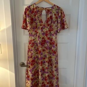 Purchased in Spain - Elegant Charlior Floral Satin Dress – Size M - Worn Once